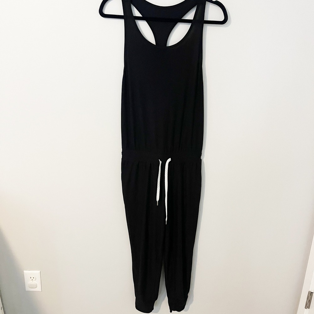 Vuori Lux Performance Jumpsuit Black Racerback Drawstring Jogger One Piece 6462